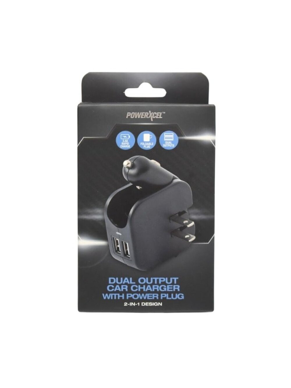 PowerXcel 2 in 1 Car Charger Wall Plug Dual USB Port 3.4A Fast Travel Adapter